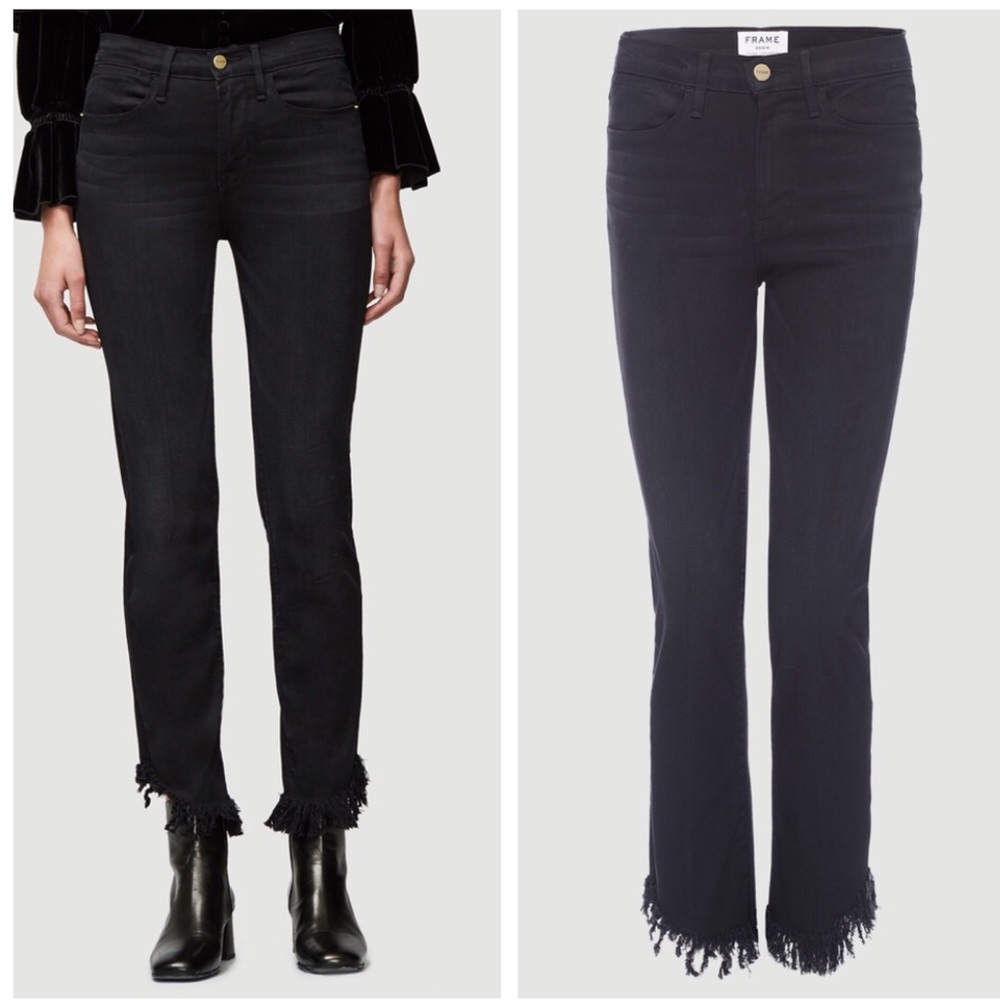 •Frame• Le High Straight Shredded Raw Hem Jeans